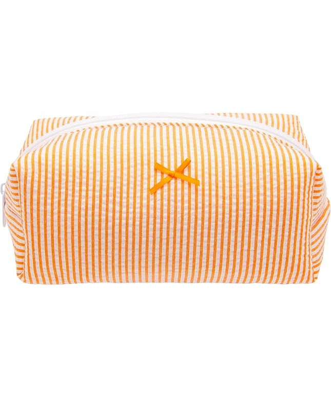 PAZIMIIK Cozy Makeup Bag Small Aesthetic Travel Zipper Cosmetic Pouch for Women Make Up Beauty Accessories Brushes, Stripe Orange