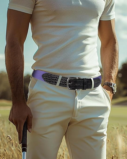 Mile High Life Golf Belts for Men, Canvas Belt with Genuine Leather Tips, Embroidered 2 Layer Web Belt with Pin Buckle