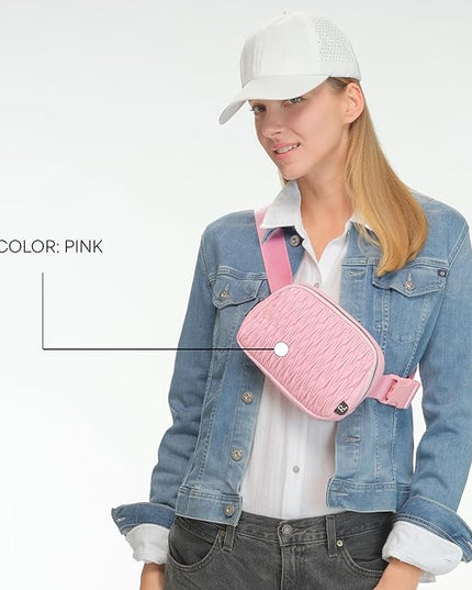 C.C Belt Bag for Women – Quilted Fanny Pack Crossbody Waist Bag with Adjustable Strap, Fashion Gift Idea (Materasse - Pink)