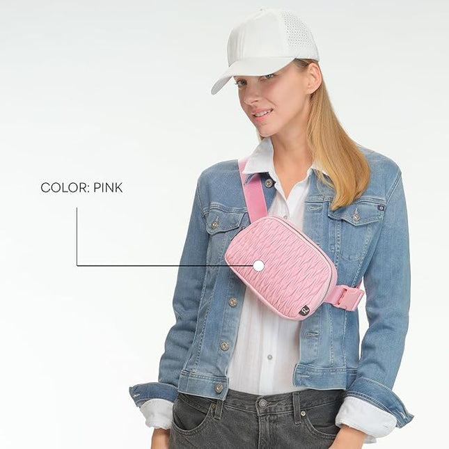 C.C Belt Bag for Women – Quilted Fanny Pack Crossbody Waist Bag with Adjustable Strap, Fashion Gift Idea (Materasse - Pink)