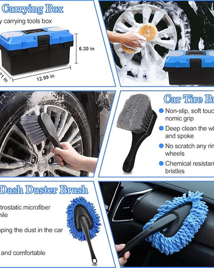 TTRCB 27Pcs Car Detailing Kit, Car Cleaning Kit, Car Detailing Brush Set, Drill Brush Set, Car Detailing Brushes, Car Wash Kit, Car Accessories, Car Cleaning Supplies for Interior, Exterior, Wheels