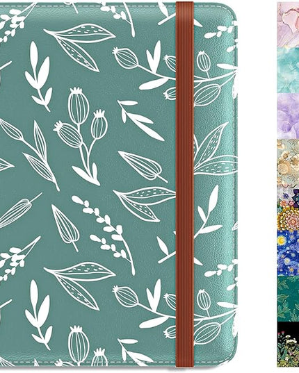Rimilak Passport Holder, RFID Blocking Passport Cover Wallet Travel Essentials, Leather Travel Documents Organizer Protector for Women and Men, White Leaves