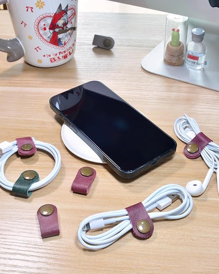 CAILLU Cord Organizer,Cord Keeper,Cable Organizer USB Holder,Cable Management,Cable Straps,Earbud case,wrap Headset Winder,Phone Earphone Clips Ties (Rose red Cord Organizer)
