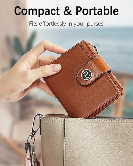 BOSTANTEN Women Leather Wallet Small RFID Blocking Bifold Zipper Pocket Wallet Card Case with ID Window Brown