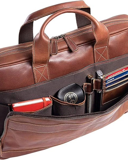 Leather briefcase 18 Inch Laptop Messenger Bags for Men and Women Best Office briefcase Satchel Bag (Tan)