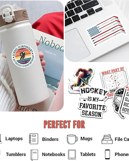 12PCS Hockey Stickers for Boys Kids 8-12, Ice Hockey Stickers for Water Bottles, Posterboard, Scrapbooking, Hockey Helmet Stickers Vinyl Waterproof