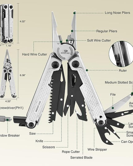 MOSSY OAK Multitool, 20-in-1 Stainless Steel Multi Tool Pliers, Self-locking Pliers with Sheath-Perfect for Outdoor, Survival, Camping, Hiking