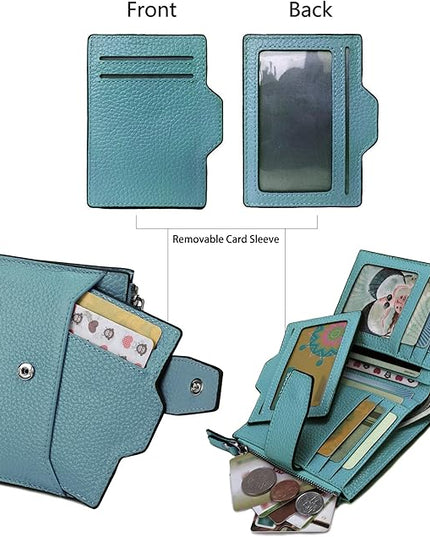 AINIMOER Women's RFID Blocking Leather Small Compact Bi-fold Zipper Pocket Wallet Card Case Purse with id Window
