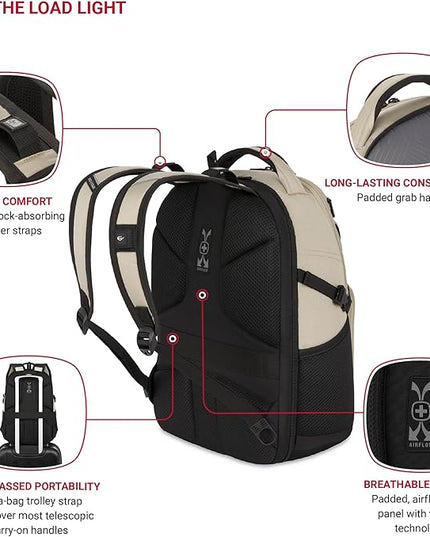 SwissGear 1900 Mini ScanSmart 13” Laptop Backpack Oatmeal– Reflective Tech Backpack with ScanSmart Compartment – Multiple Organizer Pockets & RFID Scan Blocking Technology