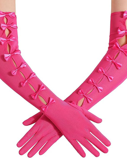 BABEYOND Lace Gloves for Women - Princess Gloves Long Stretchy Bow Mesh Tulle Sheer for Costume Opera Party