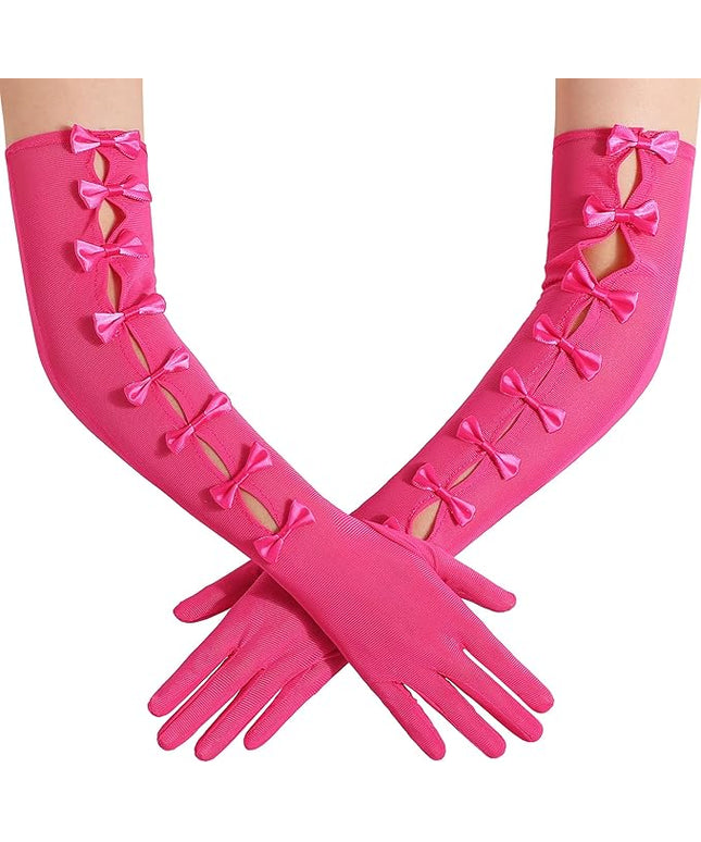 BABEYOND Lace Gloves for Women - Princess Gloves Long Stretchy Bow Mesh Tulle Sheer for Costume Opera Party