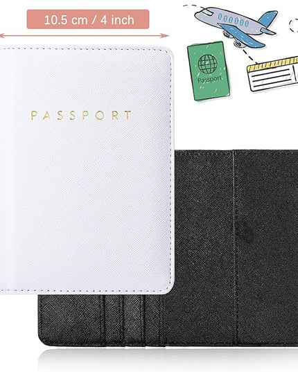 Weewooday 2 Set Mr and Mrs Passport Covers Holder and Luggage Tags Cute Leather Wallets Holder Travel Luggage Tags for Women Men Gift(White, Black)