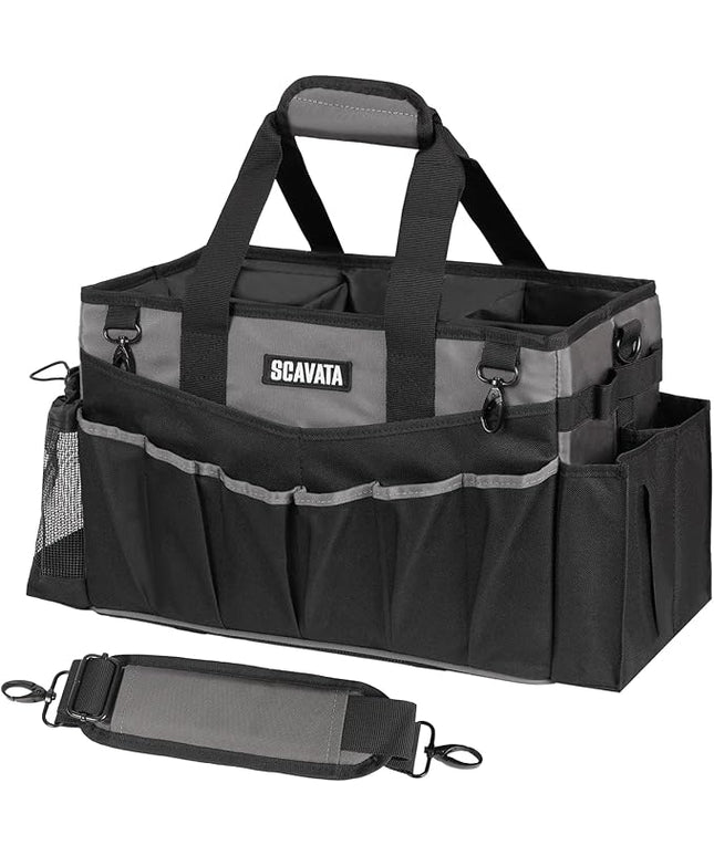 Wearable Cleaning Caddy Bag, Cleaning Caddy Supplies Organizer with Handle & Shoulder Straps for Housekeepers, Under Sink & Car Cleaning Tool Organizers with 4 Foldable Divider (DarkGrey)