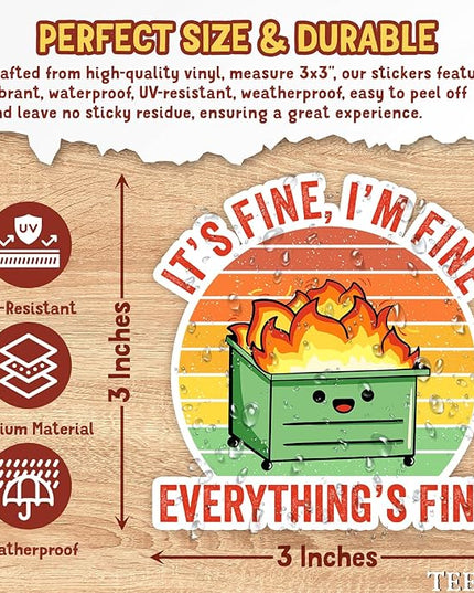 12 PCS Dumpster Fire Sticker, I'm Fine It's Fine Everything is Fine Sticker, Funny Meme Stickers, This Little Light of Mine Im Gonna Let It Shine Sticker for Laptop, Water Bottle, Tumbler - 3 Inches