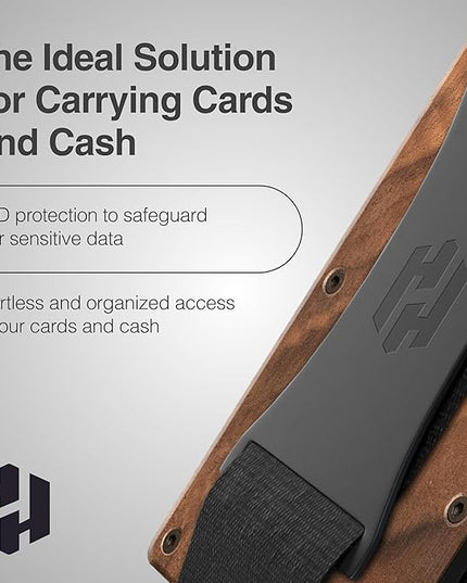 Hayvenhurst Wallet For Men - Reinvented Design Men's Wallet - Slim, Minimalistic & Seamless, Blocks RFID Scanners with a Cash Strap (Walnut Wood)
