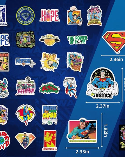 Superman Stickers Pack – 50PCS Superhero Vinyl Decals for Kids, Teens, Adults, Waterproof Sticker Decals for Laptop, Water Bottle, Skateboard, Luggage, Phone, Notebook, Party Favors & Gifts