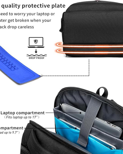 DUSLANG 17 Inch Laptop Backpack for Travel with Backpack Rain Cover College Backpack for Men Laptop Bag with USB Charging Port,Black