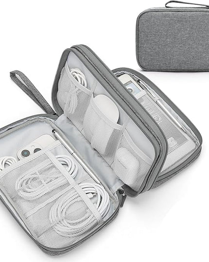 FYY Electronic Organizer, Large Travel Cable Organizer Bag Pouch Electronic Accessories Carry Case Portable Waterproof Double Layers All-in-One Storage Bag for Cable, Cord, Charger, Phone, Dark Grey