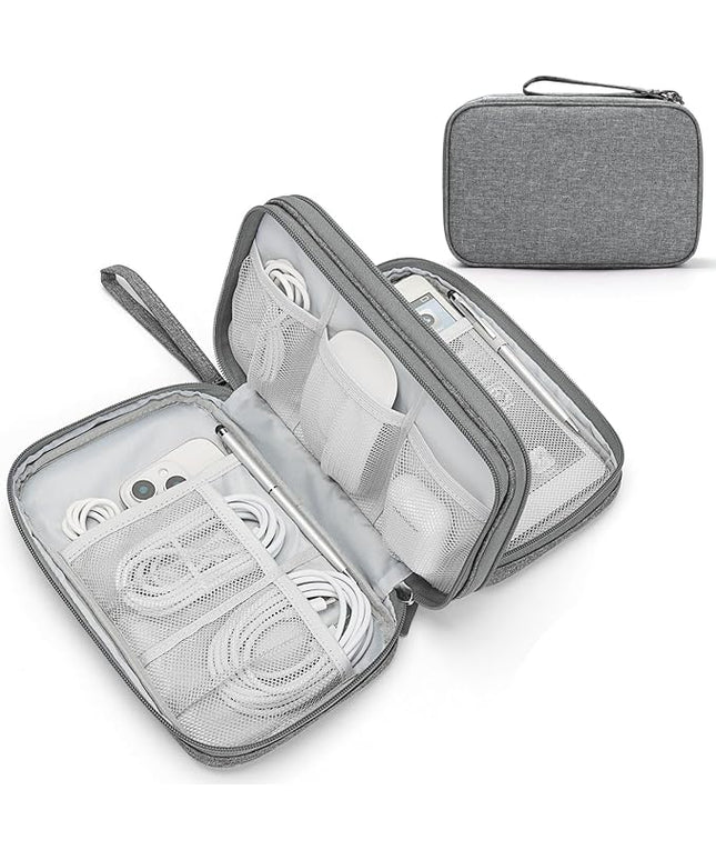 FYY Electronic Organizer, Large Travel Cable Organizer Bag Pouch Electronic Accessories Carry Case Portable Waterproof Double Layers All-in-One Storage Bag for Cable, Cord, Charger, Phone, Dark Grey