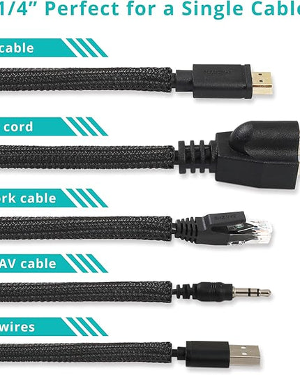 ZhiYo 20ft - 1/4 inch Cable Sleeve, Cord Wrap Wire Protector Tubing for Pets, PC Cable Wrap, Computer Cable Management Sleeve - Black