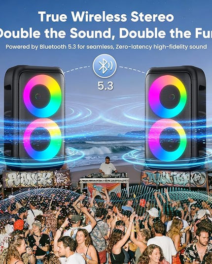 Karaoke Machine for Adults Kids, Portable Bluetooth Speaker with 2 Wireless Microphones, TWS Mode & LED Light, 10H Battery PA System Stage Monitors,Perfect for Home Party Outdoor Birthday Gifts(Black)