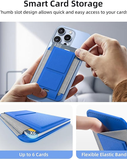 Magnetic Wallet for MagSafe With Adjustable Stand, Leather Card Holder for iPhone 16/15/14/13/12 Series (Not for Mini), 1 Slot, 6 Cards, Klein Blue
