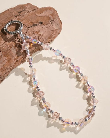 Cell Phone Wrist Strap Crystal Beaded Phone Bracelet Strap For Women Sparkling Beads Wristlet Lanyard Beaded Chain (Sakura Pink)