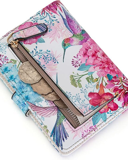 Passport Holder for Travel Essentials, RFID Blocking Passport Wallet Cover with Magnetic Closure, Passport Book Holders for Women and Men (Flowers and Hummingbirds)