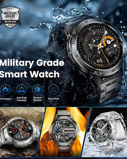 LIGE Military Smart Watch for Men iPhone Android 1.43" HD Amoled Rugged 110+ Sport Modes IP68 Waterproof Answer/Make Call Fitness Running Heart Rate Blood Pressure Health Mens Smartwatch