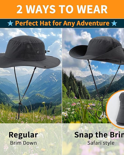 Home Prefer UPF50+ Mens Sun Hat Wide Brim Womens UV Protection Beach Bucket Hat for Fishing Hiking Snap Up Cowboy Hat