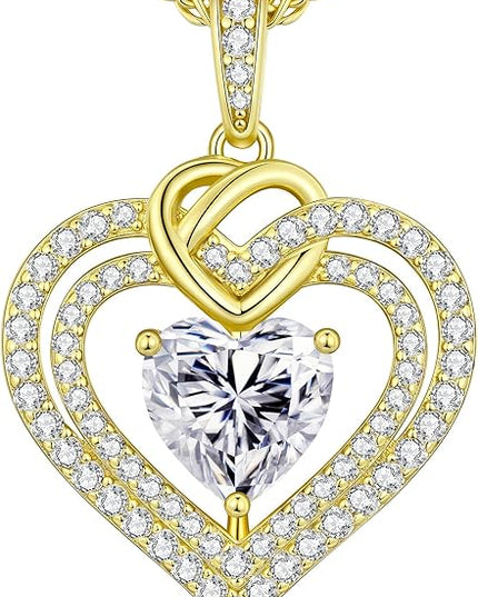 OOBEE Moissanite Heart Necklaces for Women, 1- 4 Carat Moissanite 925 Sterling Silver Gold Plating Fine Women Necklace，Ideal Anniversary Birthday Christmas Valentine Mothers Day Jewelry Gifts for Mom Wife Her Girlfriend