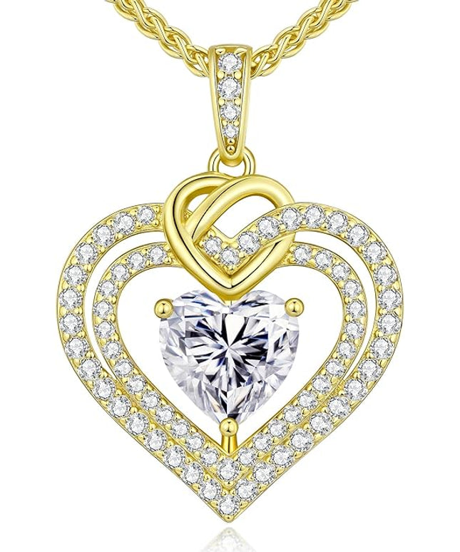 OOBEE Moissanite Heart Necklaces for Women, 1- 4 Carat Moissanite 925 Sterling Silver Gold Plating Fine Women Necklace，Ideal Anniversary Birthday Christmas Valentine Mothers Day Jewelry Gifts for Mom Wife Her Girlfriend