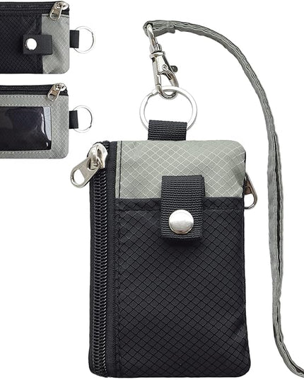 Minimalist RFID Blocking Small Wallet with ID Window,WaterResistant Zip Id Case Wallet with Lanyard Keychain for Cards,Cash,Travel,Women,Men