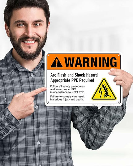 Warning Arc Flash And Shock Hazard Appropriate PPE Required Sign, 10x7 Inches, Rust Free .040 Aluminum, Fade Resistant, Made in USA by My Sign Center