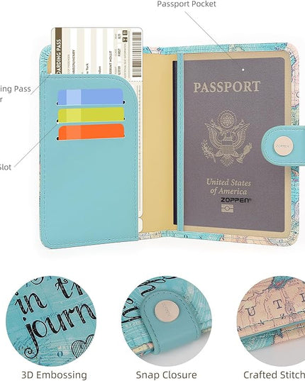 ZOPPEN Passport Holder Women, Passport Cover Travel Wallet Rfid Blocking Passport Wallet Cover Case Travel Essentials Document Organizer, Map