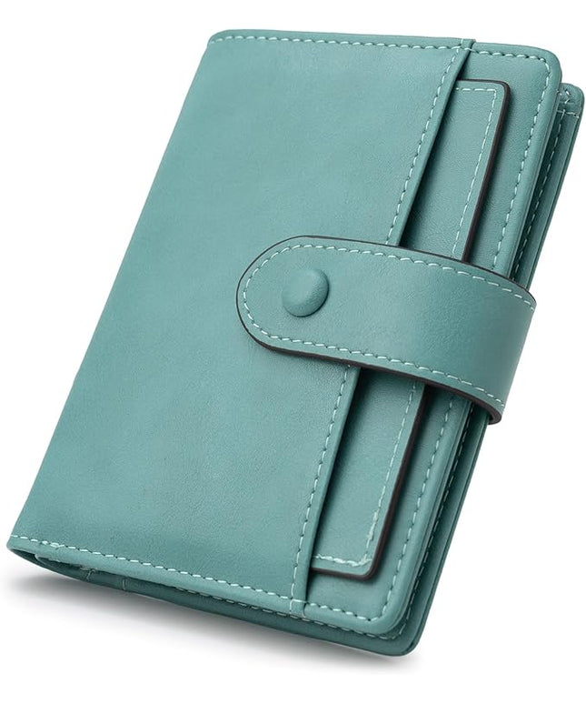 Alldaily Small RFID Blocking Leather Wallet for Women, Bifold with 10 Card Slots and Zipper Pocket (Purist Blue)