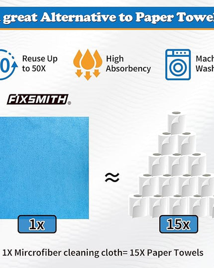 FIXSMITH Microfiber Cleaning Cloth, Pack of 12, Shop Towels Bulk, Microfiber Towels for Cars, Lint Free, Scratch-Free Cleaning Cloths, Cleaning Rags for Housekeeping, 11.5 x 11.5 inch