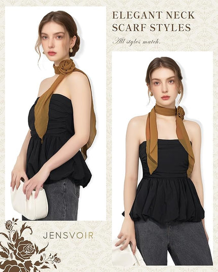 Chiffon Scarf for Women, Removable Flower Neck Scarf Light Soft Fashion Rose Scarves Versatile Headband or Hair Band