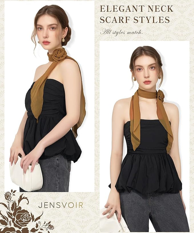 Chiffon Scarf for Women, Removable Flower Neck Scarf Light Soft Fashion Rose Scarves Versatile Headband or Hair Band