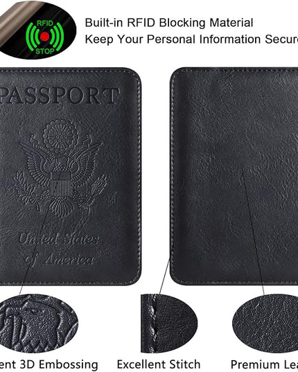 Passport Holder Cover Wallet Travel Essentials Leather Rfid Blocking Case Vacation Luggage Must Haves Travel Accessories for Men Women (116#Black)
