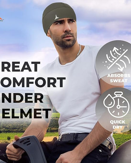 Helmet Liner Sweat Wicking Skull Cap Beanie. Ultimate Performance Moisture Wicking. Fits Under Helmets
