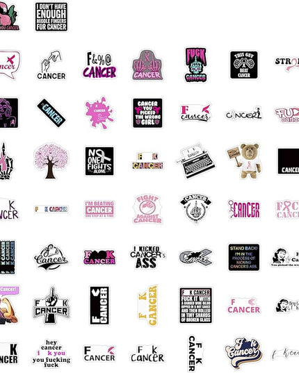BulbaCraft 100Pcs F_ck Cancer Stickers for Water Bottle and Laptop - F_ck Cancer Party Supplies & Decorations, Waterproof Vinyl Decals, Awareness and Support Stickers, Gifts for Women & Men