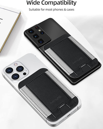 Card Holder for Phone Case, Leather Phone Wallet Stick On, Strongest Adhesive Phones Wallet for iPhone/Android, Minimalist Slim RFID, Fit 7 Cards, Black, 1 Pack
