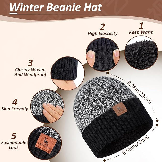 Men Women Winter Beanie Hats Scarf with Touchscreen Gloves Warm Knit Themal Gloves Long Scarf Set with Fleece Lined