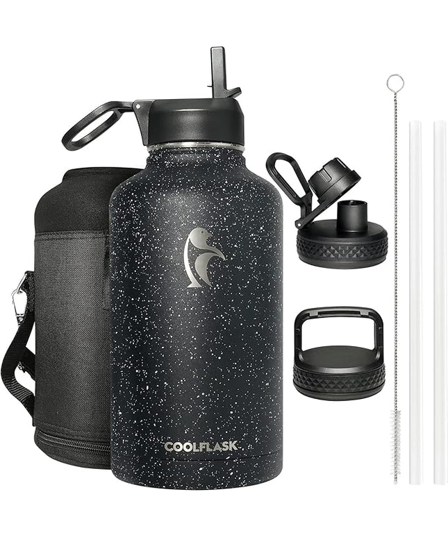 Coolflask 64 oz Insulated Water Bottle with Straw&3 Lids, Half Gallon Insulated Water Jug Galaxy Large Metal Stainless Steel Flask for Gym, Sports and Office, Keep Cold 48H Hot 24H, Starry Night