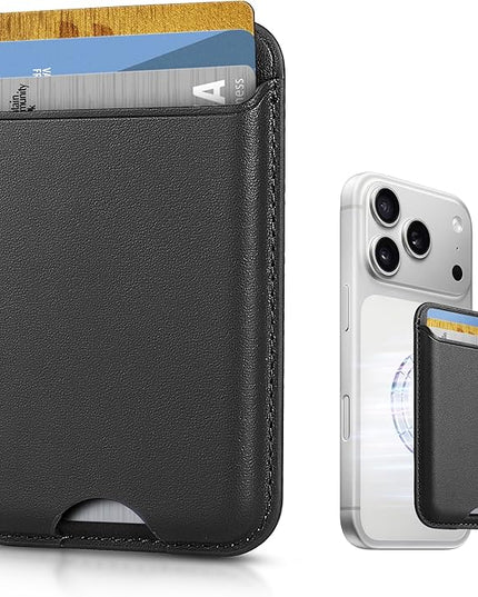 Magnetic Mag-safe Wallet Cell Phone Card Holder for Phone Case with Mag-Safe, Stronger Magnetic RFID Leather Phone Wallet Stick on for iPhone 17/16/15/14/13/12 Series, Fit 3 Cards