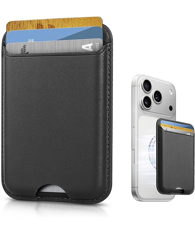 Magnetic Mag-safe Wallet Cell Phone Card Holder for Phone Case with Mag-Safe, Stronger Magnetic RFID Leather Phone Wallet Stick on for iPhone 17/16/15/14/13/12 Series, Fit 3 Cards