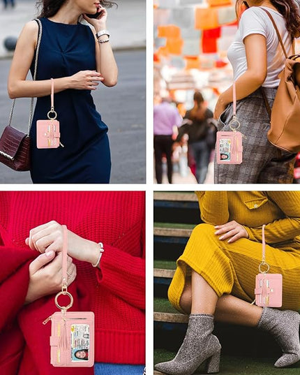 COOLANS Silicone Bracelet Wristlet Wallet Credit Card Holder RFID,ID Window,Key Ring Tassel,Slim Wallet Women Keychain Purse