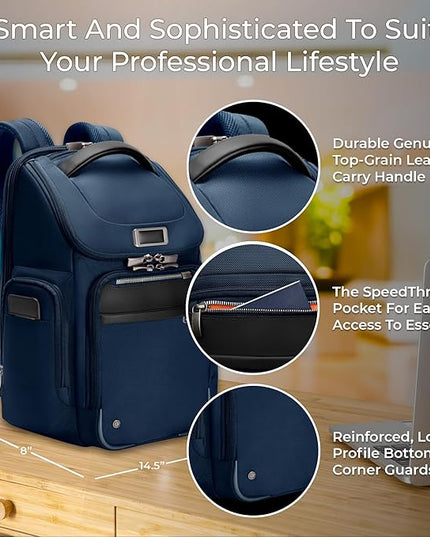 Briggs & Riley Medium Widemouth Backpack for Women & Men - Laptop Backpack, For Work & Travel, Lightweight & Durable, Padded Straps, Fits up to 15" Laptop - @work Collection, Navy