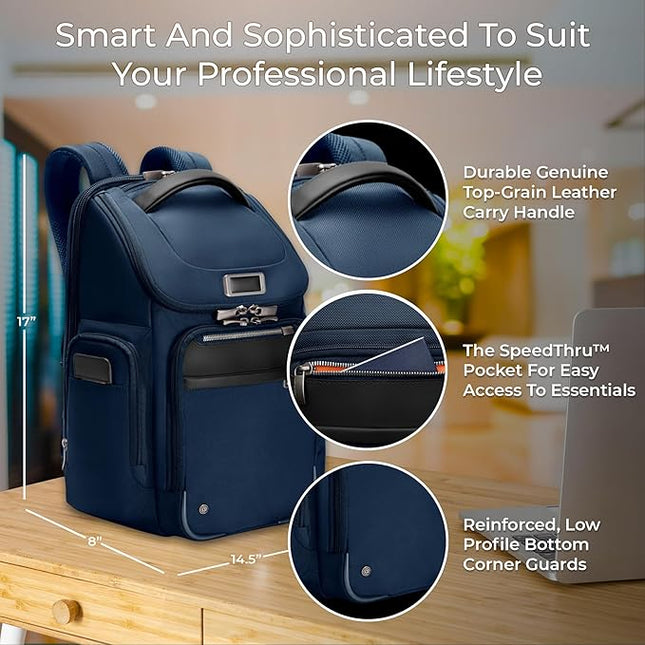 Briggs & Riley Medium Widemouth Backpack for Women & Men - Laptop Backpack, For Work & Travel, Lightweight & Durable, Padded Straps, Fits up to 15" Laptop - @work Collection, Navy